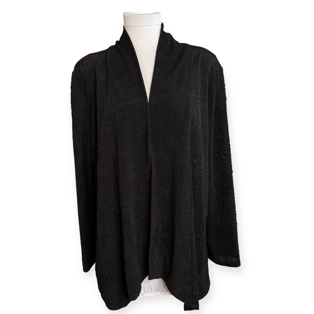 Caribe USA Black‎ Paisley Textured Open Front Cardigan Jacket